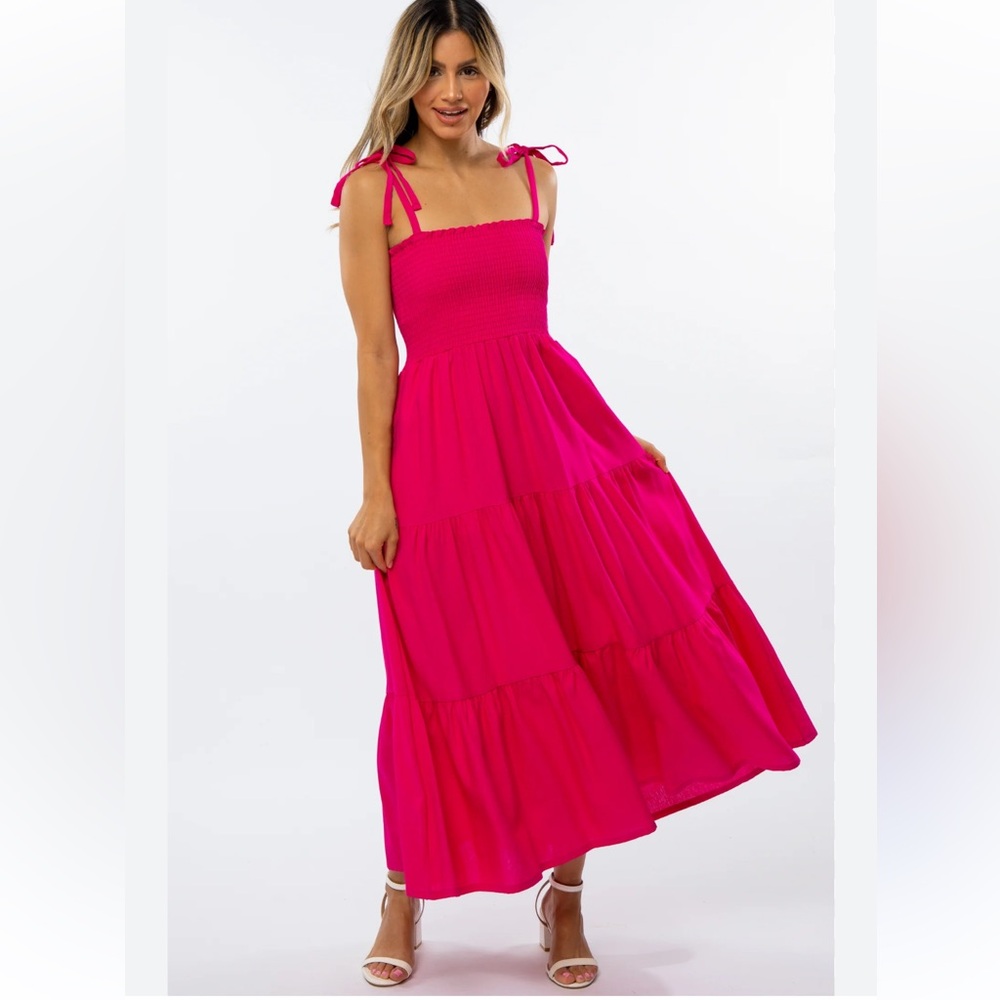 Pinkblush Maternity Fuchsia Tiered Shoulder Tie Dress